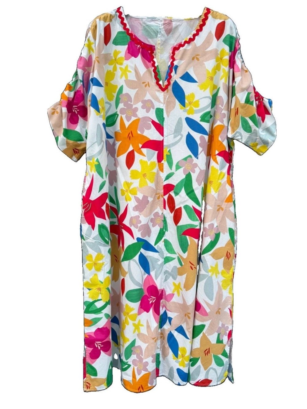 Marina Rinaldi Floral Print Cotton Maxi Dress Size 22 Colorful Tropical